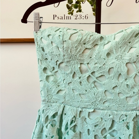Alya Francesca’s Harpeth Mint Teal Seafoam Midi Guipure Floral Embroidered Dress - Picture 7 of 14